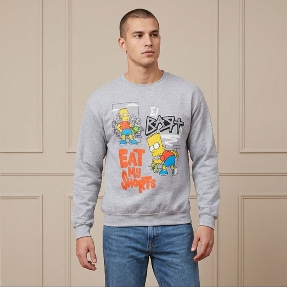 SIMPSONS Graphic Crewneck Sweatshirt - Gray "Eat My Shorts". Size M